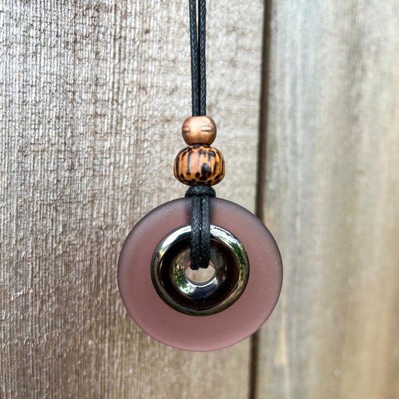 Hematite and Purple Sea Glass Pendant Handmade - Picture 4 of 6